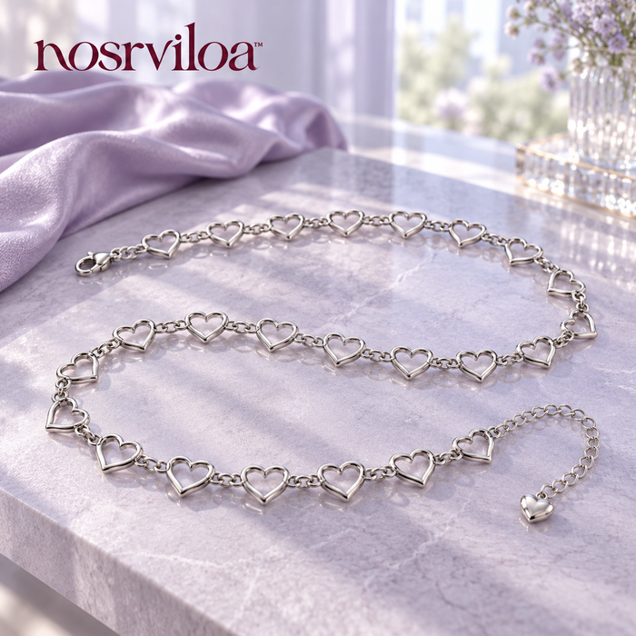 nosrviloa™ HeartLink Adjustable Chain Belt for Women, Silver-Tone Heart Waist Chain for Dresses, Skirts and Jeans
