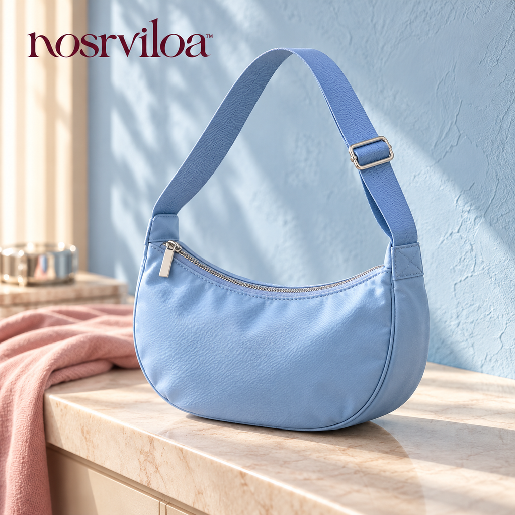 nosrviloa™ SkyLoop Nylon Crescent Crossbody Bag for Women, Adjustable Strap Shoulder Purse with Zip Pockets