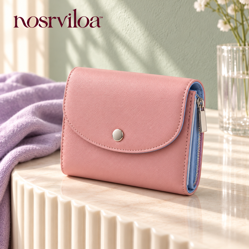 nosrviloa™ PocketPetal Small Bifold Wallet for Women, Faux Leather Card Wallet with Zipper Coin Pocket and Bill Compartment