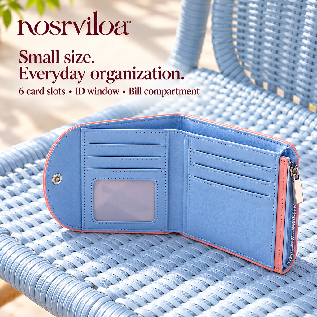 nosrviloa™ PocketPetal Small Bifold Wallet for Women, Faux Leather Card Wallet with Zipper Coin Pocket and Bill Compartment