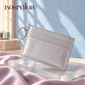 nosrviloa™ GlintSlot Slim Cardholder for Women, Metallic Faux Leather Card Case with Center Pocket and Key Ring