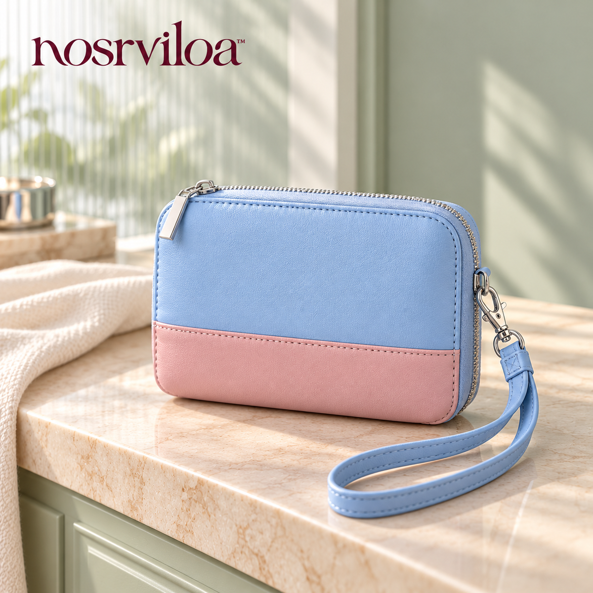 nosrviloa™ ZipWink Wristlet Wallet for Women, Compact Zip-Around Card Organizer with Removable Wrist Strap
