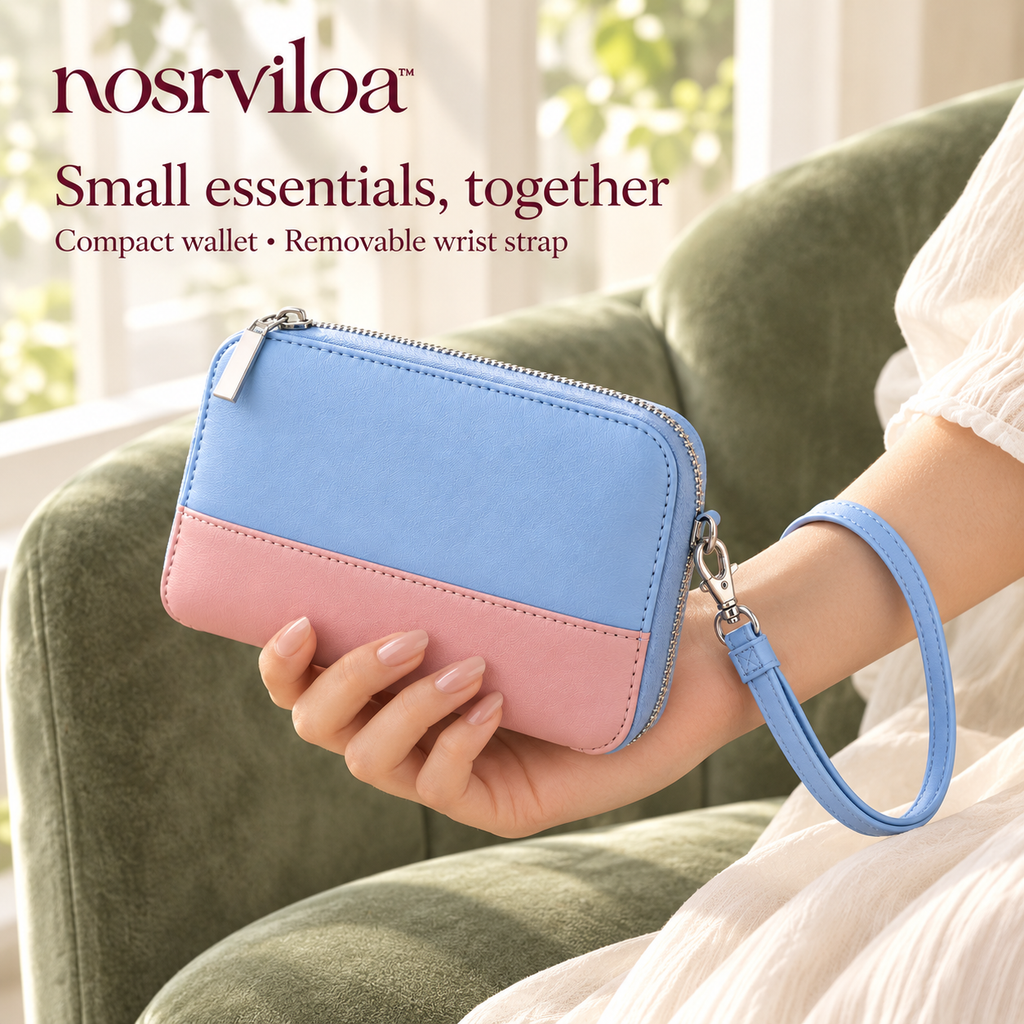 nosrviloa™ ZipWink Wristlet Wallet for Women, Compact Zip-Around Card Organizer with Removable Wrist Strap