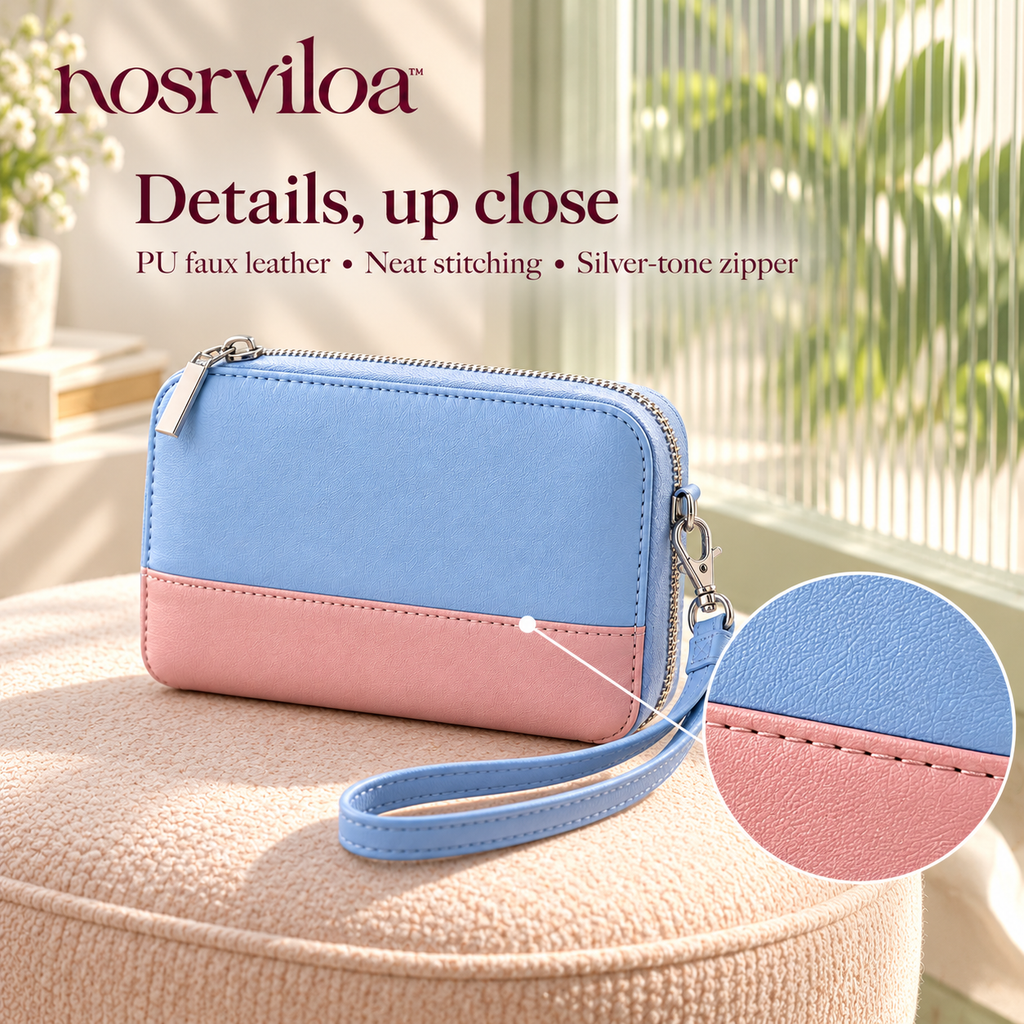 nosrviloa™ ZipWink Wristlet Wallet for Women, Compact Zip-Around Card Organizer with Removable Wrist Strap