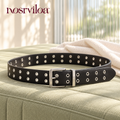 nosrviloa™ DoubleBeat Grommet Belt for Women, Faux Leather Jeans Belt with Double-Row Eyelets and Silver-Tone Buckle