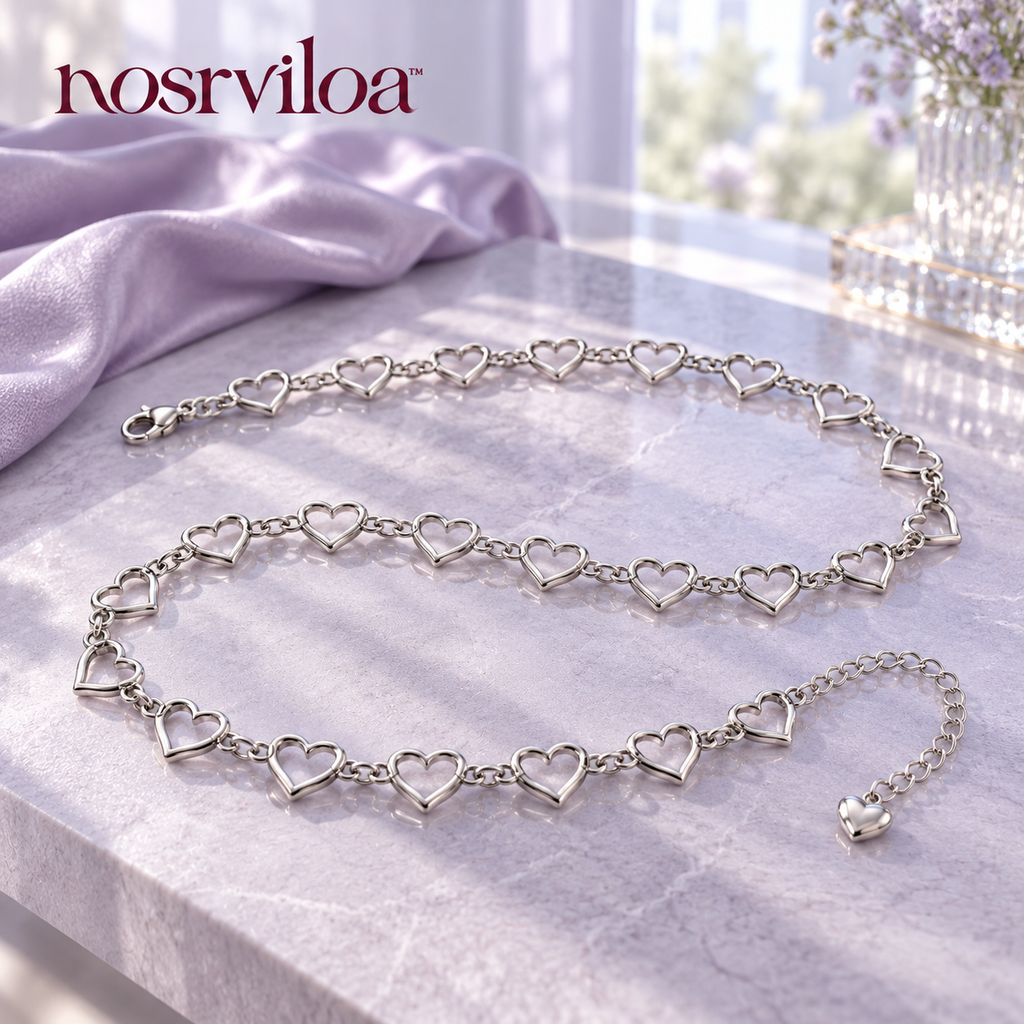 nosrviloa™ HeartLink Adjustable Chain Belt for Women, Silver-Tone Heart Waist Chain for Dresses, Skirts and Jeans