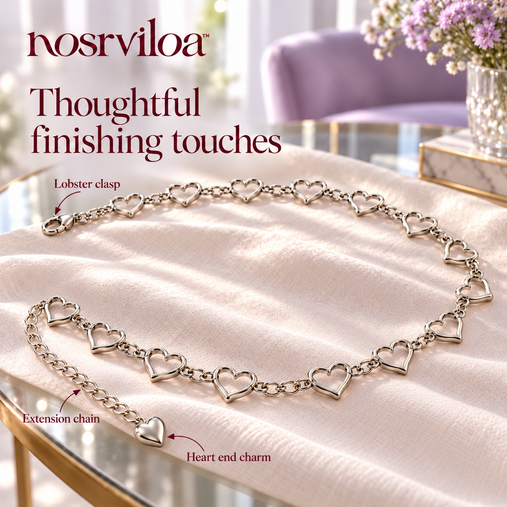 nosrviloa™ HeartLink Adjustable Chain Belt for Women, Silver-Tone Heart Waist Chain for Dresses, Skirts and Jeans