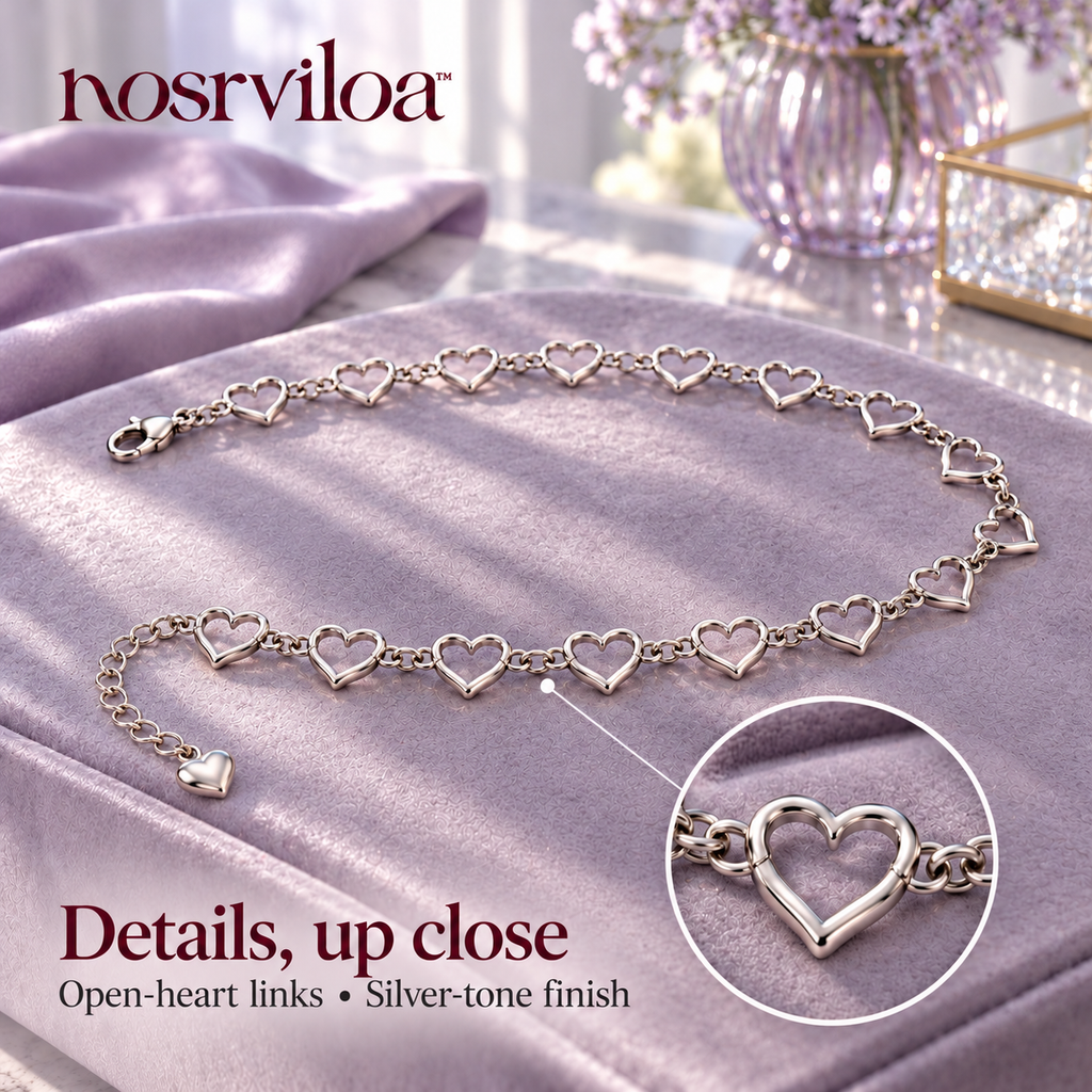 nosrviloa™ HeartLink Adjustable Chain Belt for Women, Silver-Tone Heart Waist Chain for Dresses, Skirts and Jeans