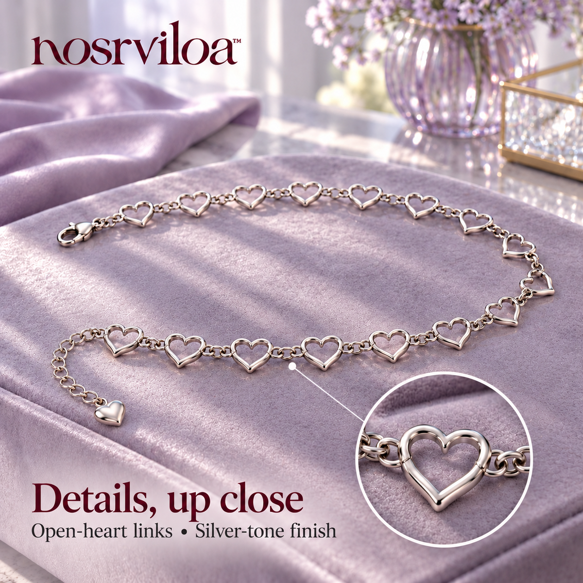 nosrviloa™ HeartLink Adjustable Chain Belt for Women, Silver-Tone Heart Waist Chain for Dresses, Skirts and Jeans