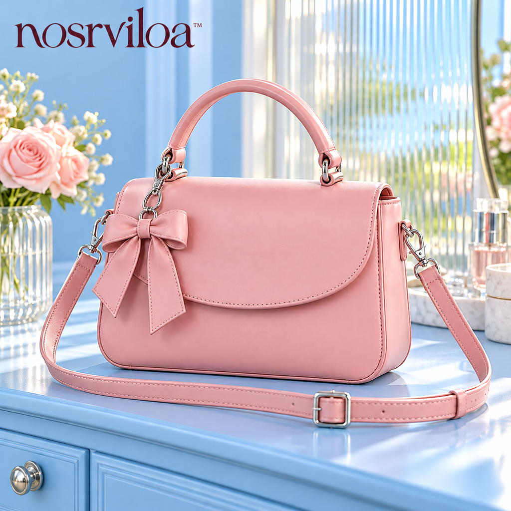 nosrviloa™ PetalArc Mini Crossbody Bag for Women, Faux Leather Flap Purse with Removable Bow Charm and Adjustable Strap