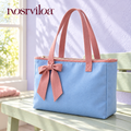 nosrviloa™ RibbonDay Canvas Tote Bag for Women, Zip-Top Everyday Shoulder Tote with Bow Detail and Interior Pockets