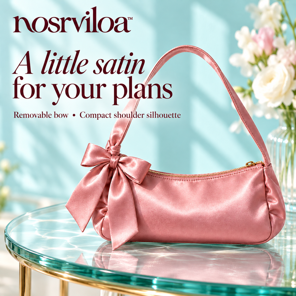 nosrviloa™ BowAfter Satin Shoulder Bag for Women, Mini Evening Purse with Removable Bow and Zipper Closure